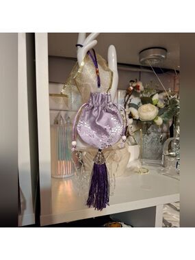 Lavender Purple Silky Drawstring Pouch with Tassel Set Of 3 New I Can Mix Colors